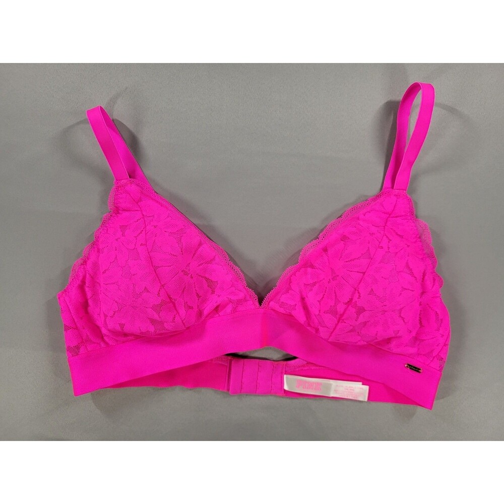 PINK Victoria's Secret Atomic Pink Lace Triangle Bralette - Size XL